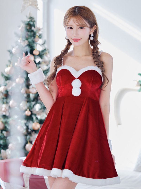 画像5: 【即日発送！】【サンタコス 4点セット】【S-Lサイズ/2カラー】ポンチョ付きフレアサンタコスプレ[YMT]