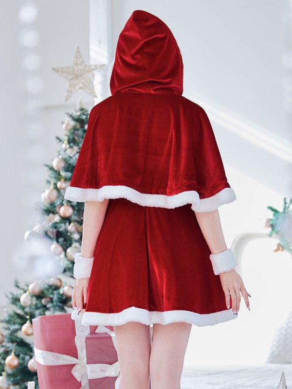 画像8: 【即日発送！】【サンタコス 4点セット】【S-Lサイズ/2カラー】ポンチョ付きフレアサンタコスプレ[OF04]