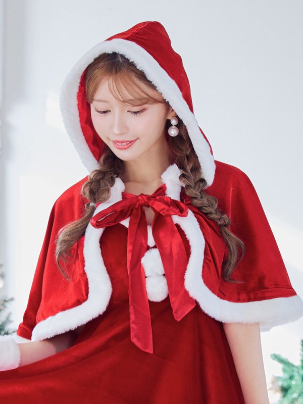 画像9: 【即日発送！】【サンタコス 4点セット】【S-Lサイズ/2カラー】ポンチョ付きフレアサンタコスプレ[OF04]