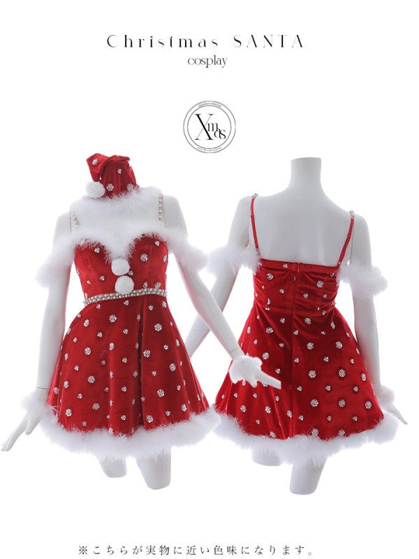 画像18: 【即日発送！】【サンタコス 4点セット】【XS-XLサイズ/1カラー】ビジューショルダーフレアサンタ[OF04]