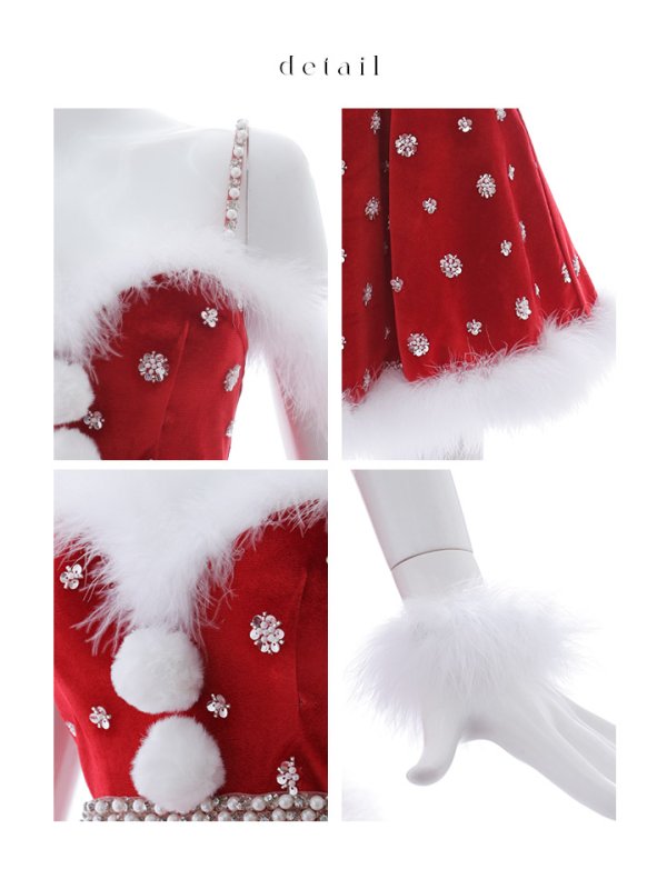 画像20: 【即日発送！】【サンタコス 4点セット】【XS-XLサイズ/1カラー】ビジューショルダーフレアサンタ[OF04]