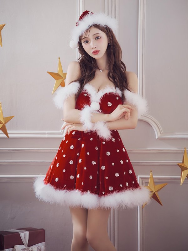 画像13: 【即日発送！】【サンタコス 4点セット】【XS-XLサイズ/1カラー】ビジューショルダーフレアサンタ[OF04]