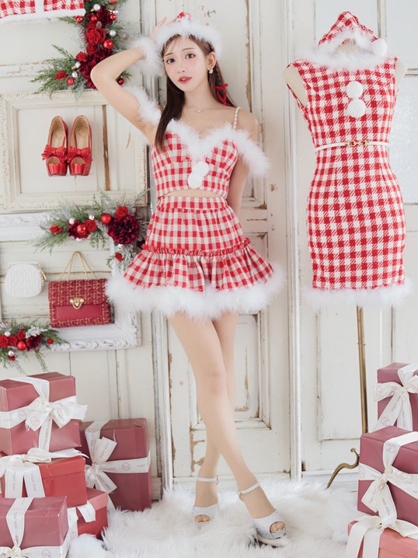 画像15: 【ノベルティ対象】【即日発送！】【サンタコス 5点セット】【XS-XLサイズ/2カラー】ギンガムチェックフレアサンタ[YMT]