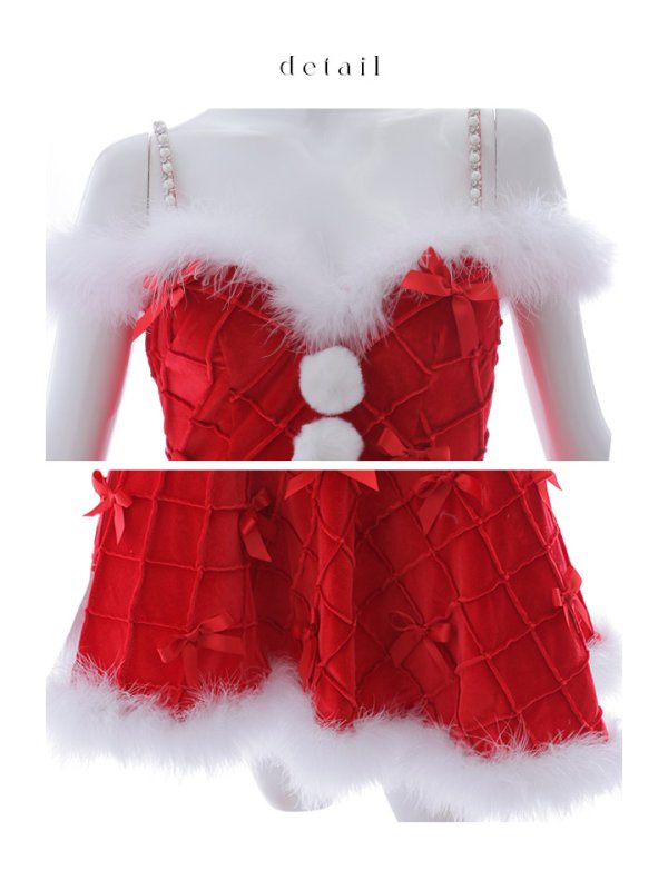 画像32: 【ノベルティ対象】【即日発送！】【サンタコス 4点セット】【XS-XLサイズ/2カラー】リボンモチーフパールショルダーフレアサンタ[YMT]