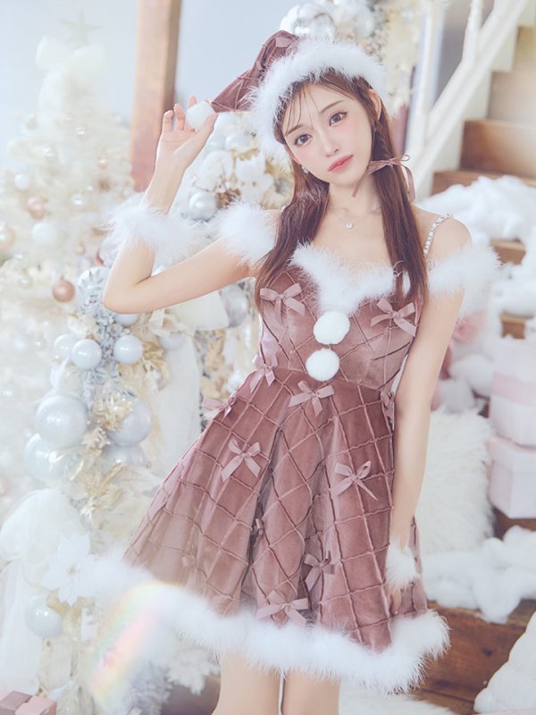 画像29: 【ノベルティ対象】【即日発送！】【サンタコス 4点セット】【XS-XLサイズ/2カラー】リボンモチーフパールショルダーフレアサンタ[YMT]