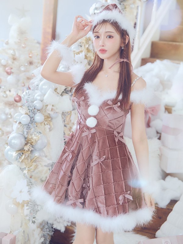 画像14: 【ノベルティ対象】【即日発送！】【サンタコス 4点セット】【XS-XLサイズ/2カラー】リボンモチーフパールショルダーフレアサンタ[YMT]