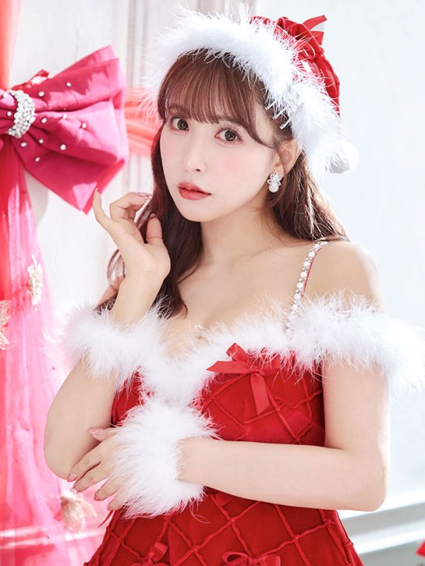 画像15: 【ノベルティ対象】【即日発送！】【サンタコス 4点セット】【XS-XLサイズ/2カラー】リボンモチーフパールショルダーフレアサンタ[YMT]