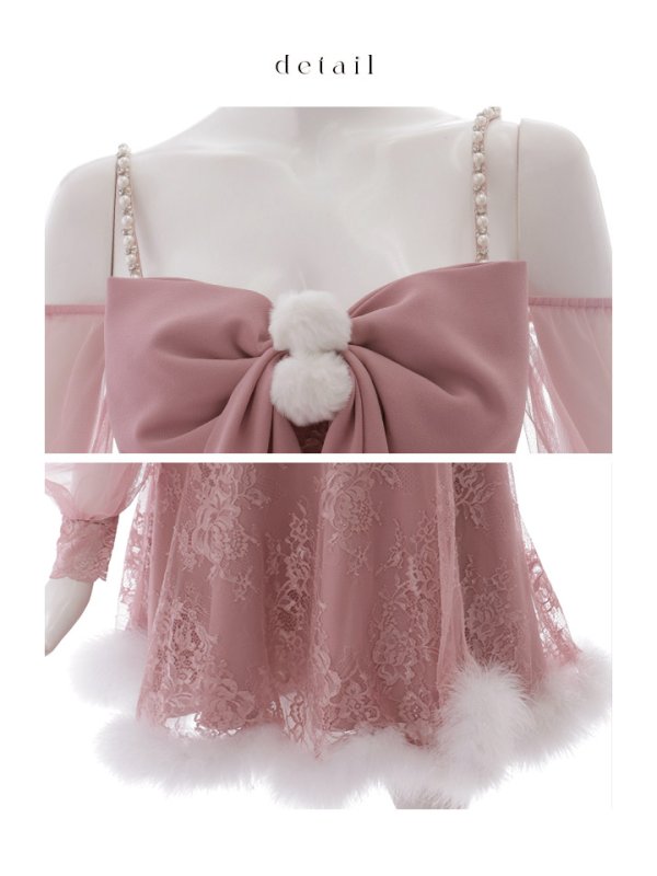 画像43: 【ノベルティ対象】【即日発送！】【サンタコス 3点セット】【XS-Lサイズ/2カラー】フロントビッグリボンオフショル袖付きフレアサンタ[OF04]