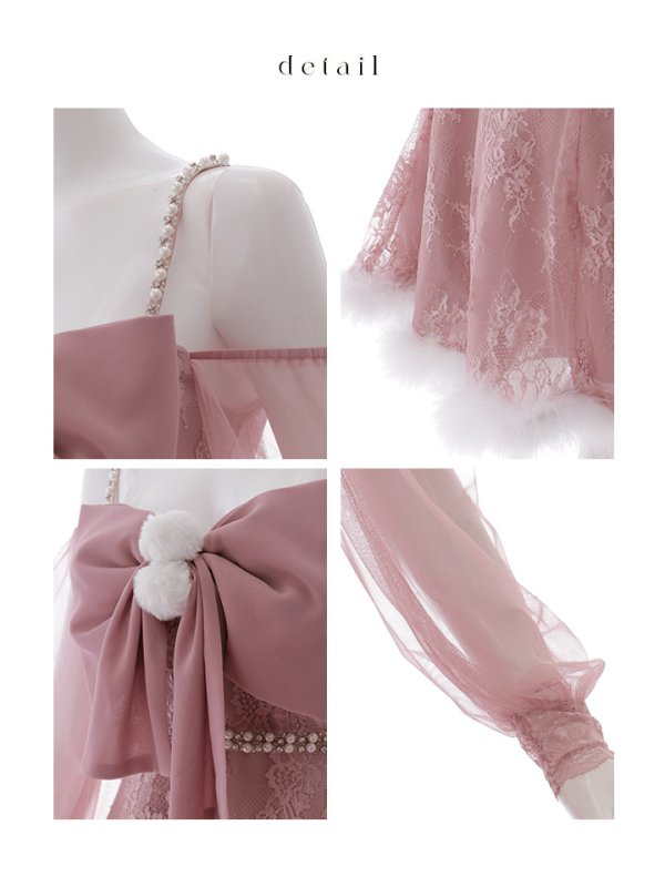 画像44: 【ノベルティ対象】【即日発送！】【サンタコス 3点セット】【XS-Lサイズ/2カラー】フロントビッグリボンオフショル袖付きフレアサンタ[OF04]