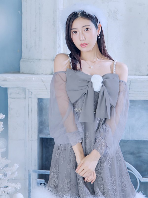 画像11: 【ノベルティ対象】【即日発送！】【サンタコス 3点セット】【XS-Lサイズ/2カラー】フロントビッグリボンオフショル袖付きフレアサンタ[YMT]