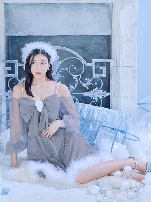 画像14: 【ノベルティ対象】【即日発送！】【サンタコス 3点セット】【XS-Lサイズ/2カラー】フロントビッグリボンオフショル袖付きフレアサンタ[YMT]