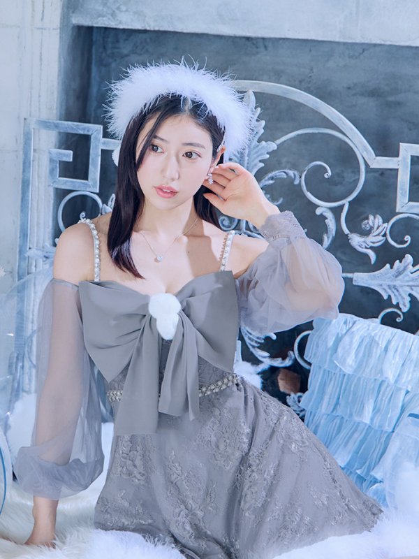 画像18: 【ノベルティ対象】【即日発送！】【サンタコス 3点セット】【XS-Lサイズ/2カラー】フロントビッグリボンオフショル袖付きフレアサンタ[YMT]