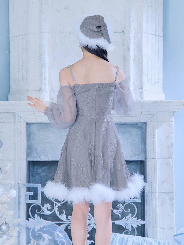 画像5: 【ノベルティ対象】【即日発送！】【サンタコス 3点セット】【XS-Lサイズ/2カラー】フロントビッグリボンオフショル袖付きフレアサンタ[YMT]