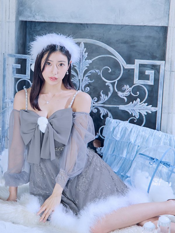 画像8: 【ノベルティ対象】【即日発送！】【サンタコス 3点セット】【XS-Lサイズ/2カラー】フロントビッグリボンオフショル袖付きフレアサンタ[YMT]