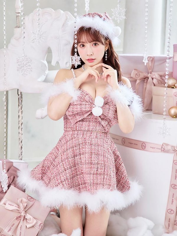 画像26: 【即日発送！】【サンタコス 5点セット】【XS-XLサイズ/2カラー】フロントリボンセットアップツイードサンタ[OF04]