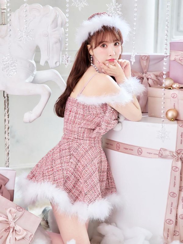 画像27: 【即日発送！】【サンタコス 5点セット】【XS-XLサイズ/2カラー】フロントリボンセットアップツイードサンタ[OF04]