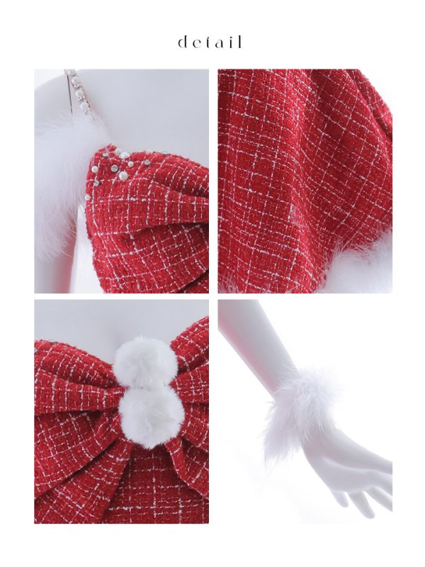 画像38: 【即日発送！】【サンタコス 5点セット】【XS-XLサイズ/2カラー】フロントリボンセットアップツイードサンタ[OF04]