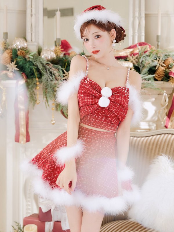 画像11: 【即日発送！】【サンタコス 5点セット】【XS-XLサイズ/2カラー】フロントリボンセットアップツイードサンタ[OF04]