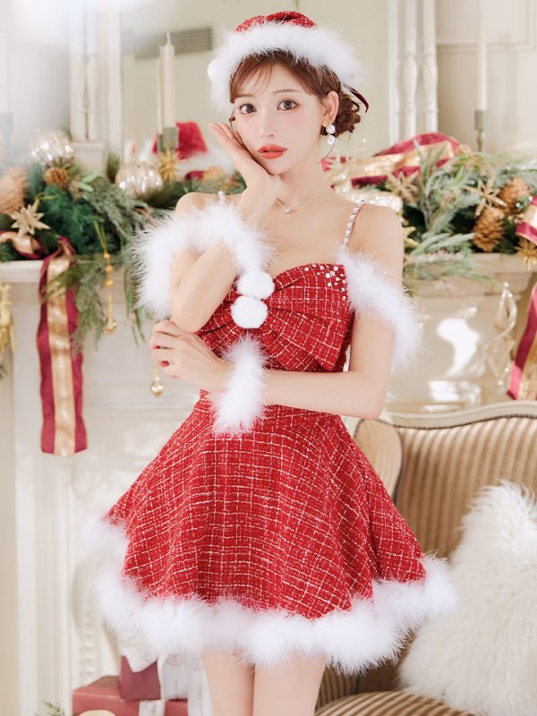 画像12: 【即日発送！】【サンタコス 5点セット】【XS-XLサイズ/2カラー】フロントリボンセットアップツイードサンタ[OF04]