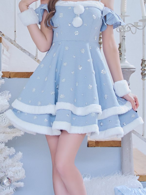 画像20: 【ノベルティ対象】【即日発送！】【サンタコス 5点セット】【XS-XLサイズ/3カラー】ケープ付きフレアサンタコスプレ[YMT]