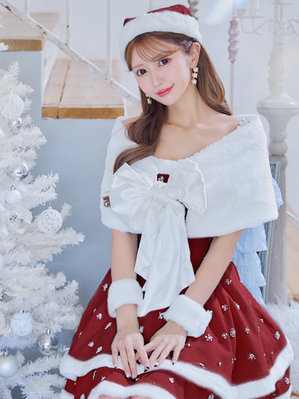 画像6: 【ノベルティ対象】【即日発送！】【サンタコス 5点セット】【XS-XLサイズ/3カラー】ケープ付きフレアサンタコスプレ[YMT]