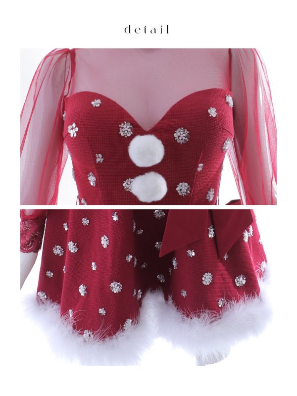 画像28: 【ノベルティ対象】【即日発送！】【サンタコス 4点セット】【XS-XLサイズ/1カラー】チュールロングスリーブハイネックサンタ[YMT]