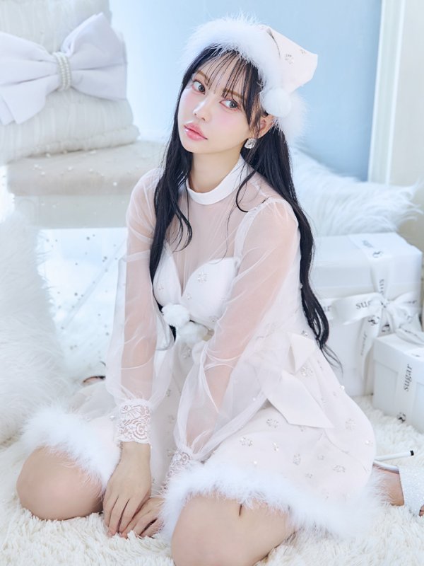 画像25: 【ノベルティ対象】【即日発送！】【サンタコス 4点セット】【XS-XLサイズ/1カラー】チュールロングスリーブハイネックサンタ[YMT]