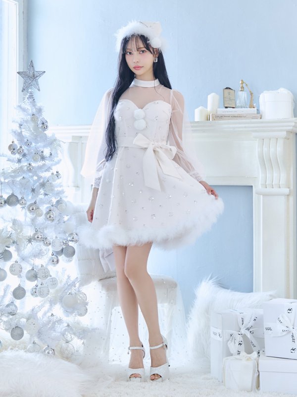 画像16: 【ノベルティ対象】【即日発送！】【サンタコス 4点セット】【XS-XLサイズ/1カラー】チュールロングスリーブハイネックサンタ[YMT]