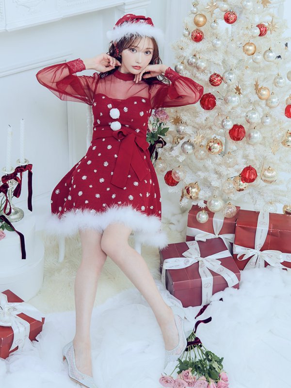 画像13: 【ノベルティ対象】【即日発送！】【サンタコス 4点セット】【XS-XLサイズ/1カラー】チュールロングスリーブハイネックサンタ[YMT]