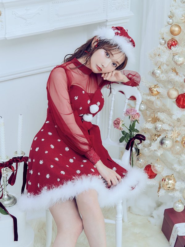 画像3: 【ノベルティ対象】【即日発送！】【サンタコス 4点セット】【XS-XLサイズ/1カラー】チュールロングスリーブハイネックサンタ[YMT]