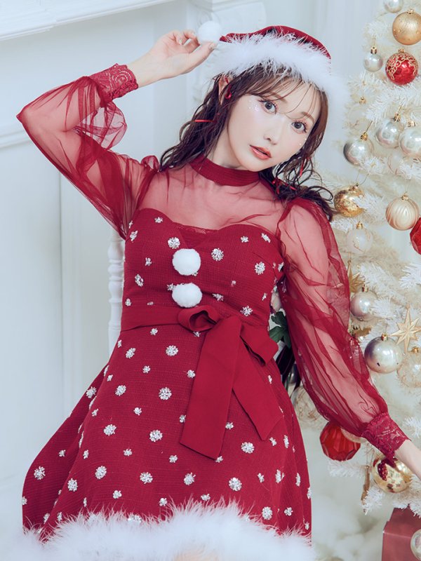 画像4: 【ノベルティ対象】【即日発送！】【サンタコス 4点セット】【XS-XLサイズ/1カラー】チュールロングスリーブハイネックサンタ[YMT]