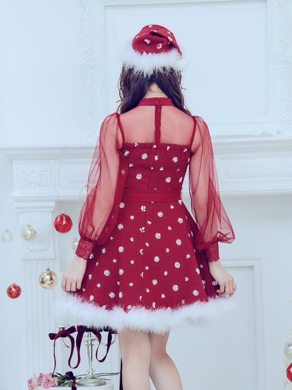 画像6: 【ノベルティ対象】【即日発送！】【サンタコス 4点セット】【XS-XLサイズ/1カラー】チュールロングスリーブハイネックサンタ[YMT]