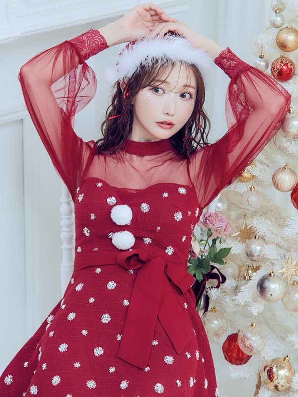 画像10: 【ノベルティ対象】【即日発送！】【サンタコス 4点セット】【XS-XLサイズ/1カラー】チュールロングスリーブハイネックサンタ[YMT]