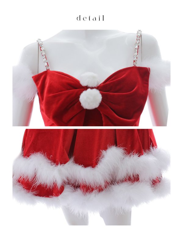 画像38: 【ノベルティ対象】【即日発送！】【サンタコス 4点セット】【XS-Lサイズ/4カラー】フロントビッグリボンオフショルフレアサンタ[YMT]