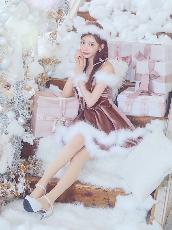 画像11: 【ノベルティ対象】【即日発送！】【サンタコス 4点セット】【XS-Lサイズ/4カラー】フロントビッグリボンオフショルフレアサンタ[YMT]