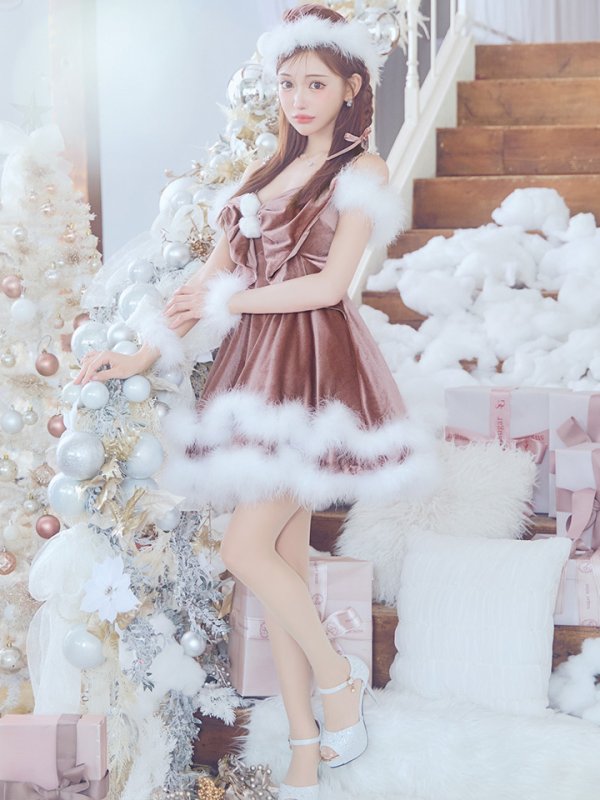 画像16: 【ノベルティ対象】【即日発送！】【サンタコス 4点セット】【XS-Lサイズ/4カラー】フロントビッグリボンオフショルフレアサンタ[YMT]