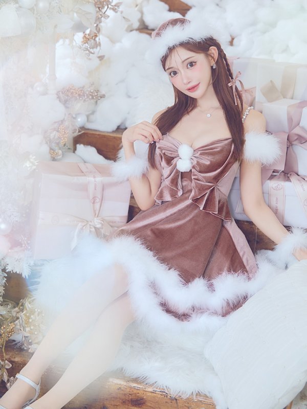 画像9: 【ノベルティ対象】【即日発送！】【サンタコス 4点セット】【XS-Lサイズ/4カラー】フロントビッグリボンオフショルフレアサンタ[YMT]