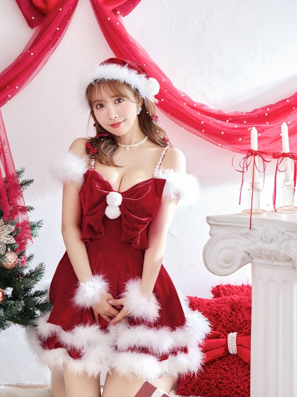 画像12: 【ノベルティ対象】【即日発送！】【サンタコス 4点セット】【XS-Lサイズ/4カラー】フロントビッグリボンオフショルフレアサンタ[YMT]