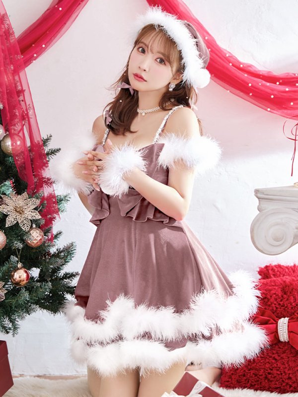 画像2: 【即日発送！】【サンタコス 4点セット】【XS-Lサイズ/4カラー】フロントビッグリボンオフショルフレアサンタ[YMT]