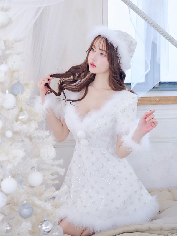 画像10: 【一部予約商品/12月中旬発送予定】【サンタコス 4点セット】【XS-Lサイズ/1カラー】ビジューフレアスカートサンタコスプレ[OF04]