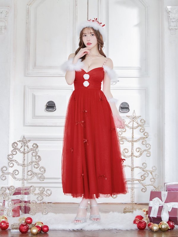 画像10: 【ノベルティ対象】【即日発送】【サンタコス 4点セット】【S-XLサイズ/1カラー】ミディアムスカートキャミリボンサンタコスプレ[YMT]