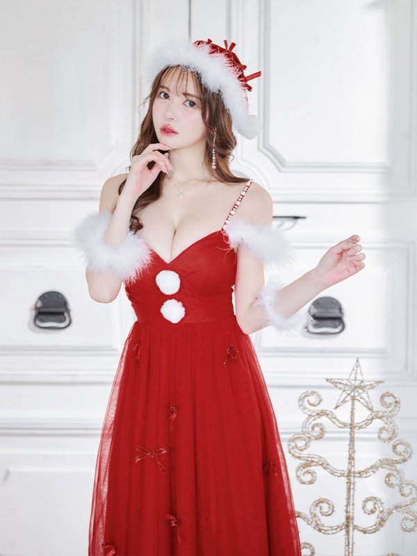 画像3: 【ノベルティ対象】【即日発送】【サンタコス 4点セット】【S-XLサイズ/1カラー】ミディアムスカートキャミリボンサンタコスプレ[YMT]