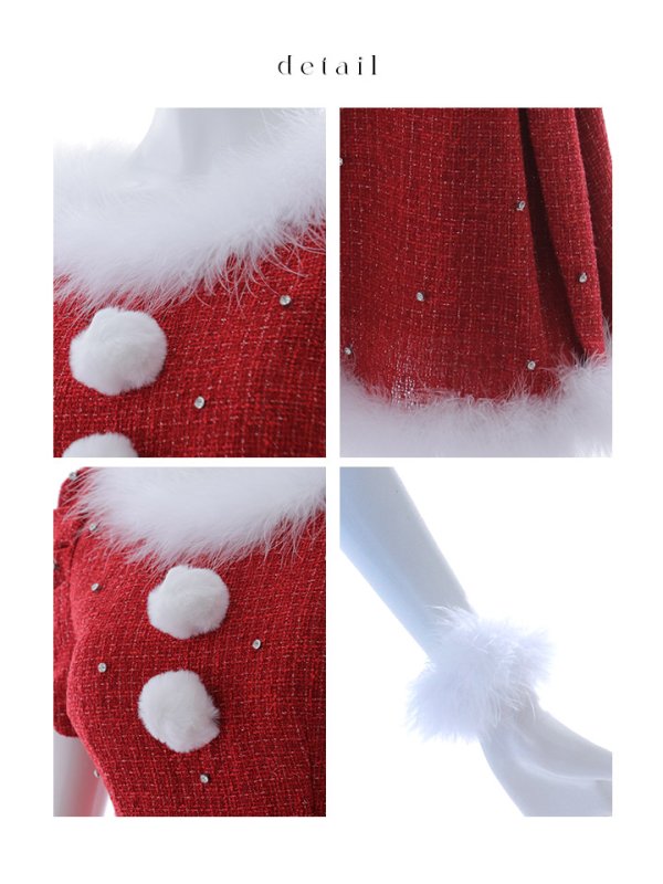 画像42: 【ノベルティ対象】【即日発送！】【サンタコス 4点セット】【XS-XLサイズ/3カラー】ツイードビジュープリーツスカートサンタコスプレ[YMT]