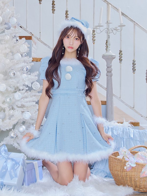 画像17: 【ノベルティ対象】【即日発送！】【サンタコス 4点セット】【XS-XLサイズ/3カラー】ツイードビジュープリーツスカートサンタコスプレ[YMT]