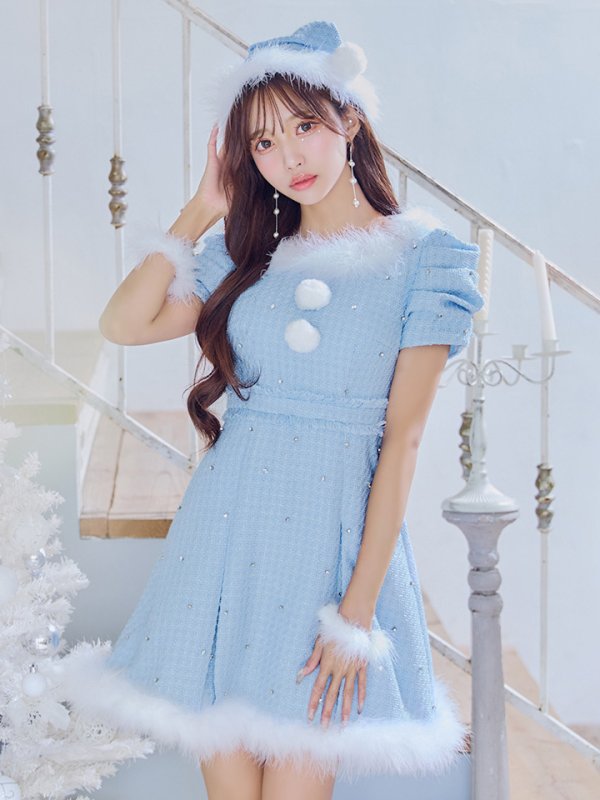 画像7: 【ノベルティ対象】【即日発送！】【サンタコス 4点セット】【XS-XLサイズ/3カラー】ツイードビジュープリーツスカートサンタコスプレ[YMT]