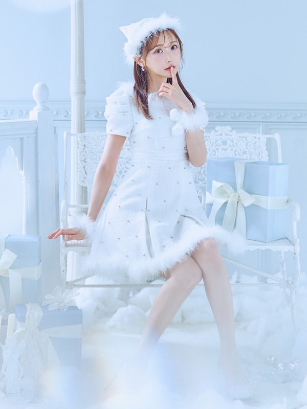 画像24: 【ノベルティ対象】【即日発送！】【サンタコス 4点セット】【XS-XLサイズ/3カラー】ツイードビジュープリーツスカートサンタコスプレ[YMT]