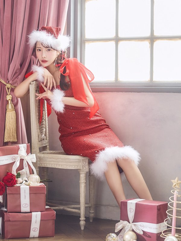 画像20: 【即日発送！】【サンタコス 4点セット】【S-Lサイズ/2カラー】リボンショルダーツイードビジューミディアムサンタコスプレ[YMT]