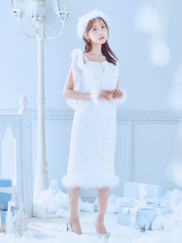 画像31: 【即日発送！】【サンタコス 4点セット】【S-Lサイズ/2カラー】リボンショルダーツイードビジューミディアムサンタコスプレ[YMT]