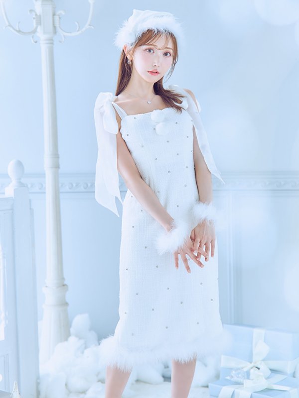 画像32: 【即日発送！】【サンタコス 4点セット】【S-Lサイズ/2カラー】リボンショルダーツイードビジューミディアムサンタコスプレ[YMT]