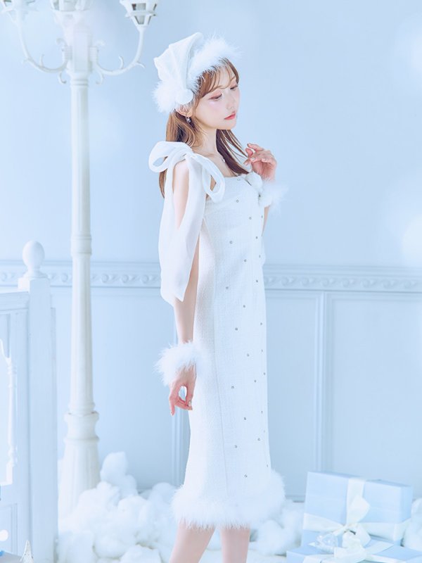 画像33: 【即日発送！】【サンタコス 4点セット】【S-Lサイズ/2カラー】リボンショルダーツイードビジューミディアムサンタコスプレ[YMT]